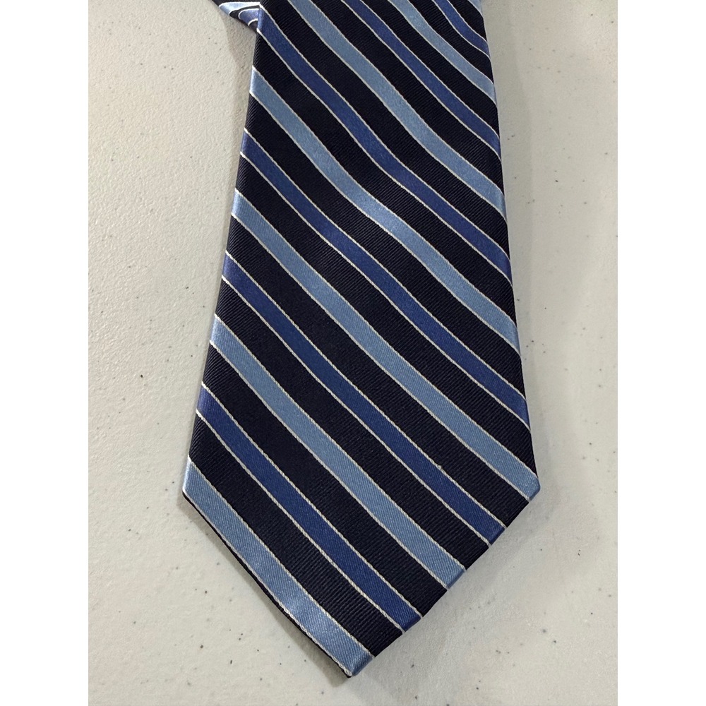 George Mens Blue Striped 100% Silk Necktie Navy Royal Light Blue Stripe